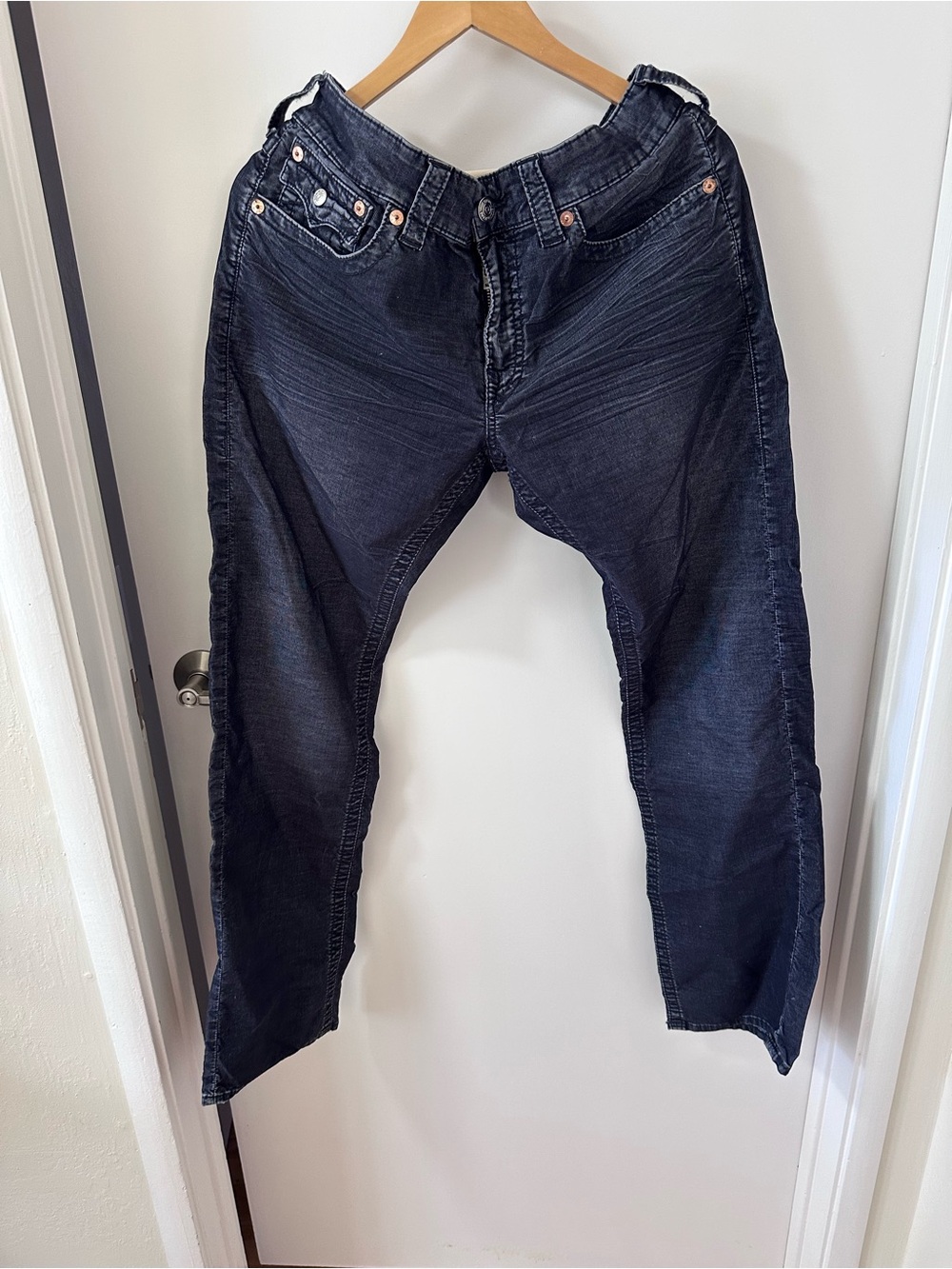 True Religion Men's Dark Indigo Relaxed Corduroy Jeans